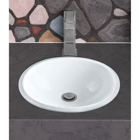 Hand Hammered Aluminum 17 inch Oval Drop In Bathroom Sink - White